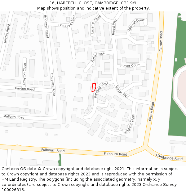 16, HAREBELL CLOSE, CAMBRIDGE, CB1 9YL: Location map and indicative extent of plot