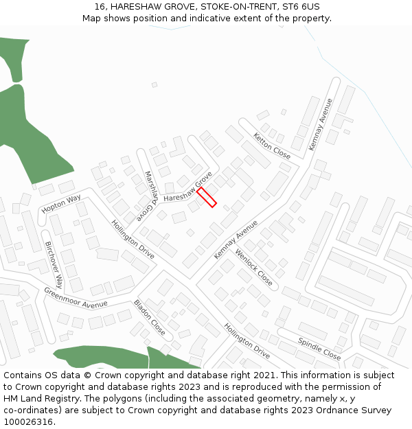 16, HARESHAW GROVE, STOKE-ON-TRENT, ST6 6US: Location map and indicative extent of plot