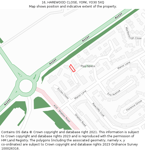 16, HAREWOOD CLOSE, YORK, YO30 5XQ: Location map and indicative extent of plot