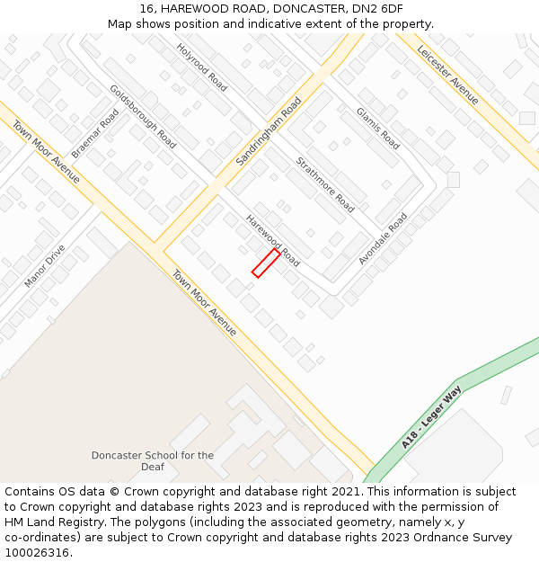 16, HAREWOOD ROAD, DONCASTER, DN2 6DF: Location map and indicative extent of plot