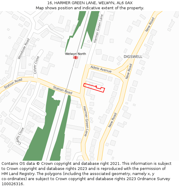 16, HARMER GREEN LANE, WELWYN, AL6 0AX: Location map and indicative extent of plot