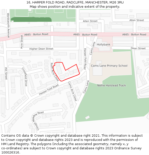 16, HARPER FOLD ROAD, RADCLIFFE, MANCHESTER, M26 3RU: Location map and indicative extent of plot