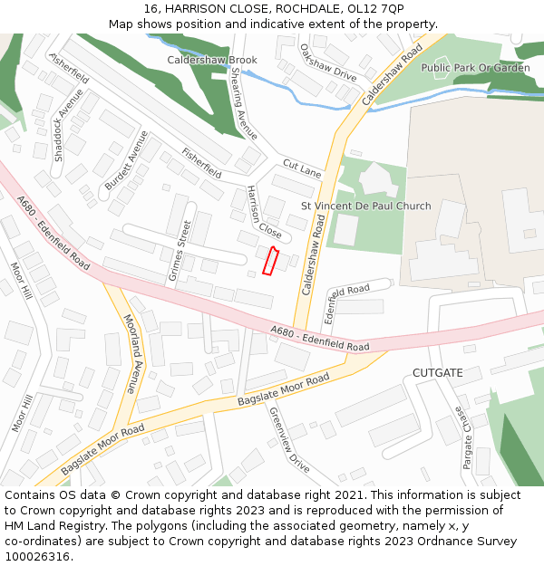 16, HARRISON CLOSE, ROCHDALE, OL12 7QP: Location map and indicative extent of plot