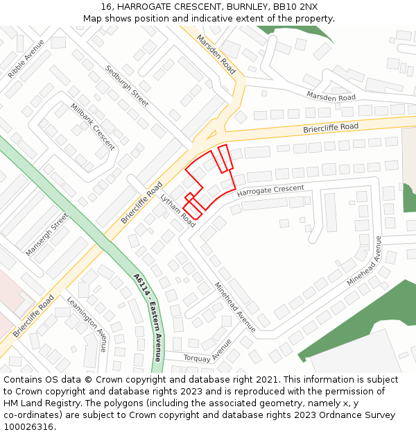 16, HARROGATE CRESCENT, BURNLEY, BB10 2NX: Location map and indicative extent of plot