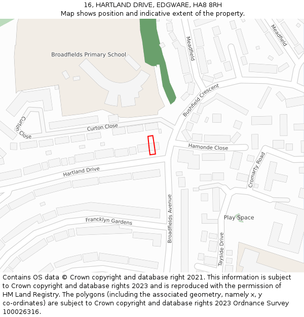 16, HARTLAND DRIVE, EDGWARE, HA8 8RH: Location map and indicative extent of plot