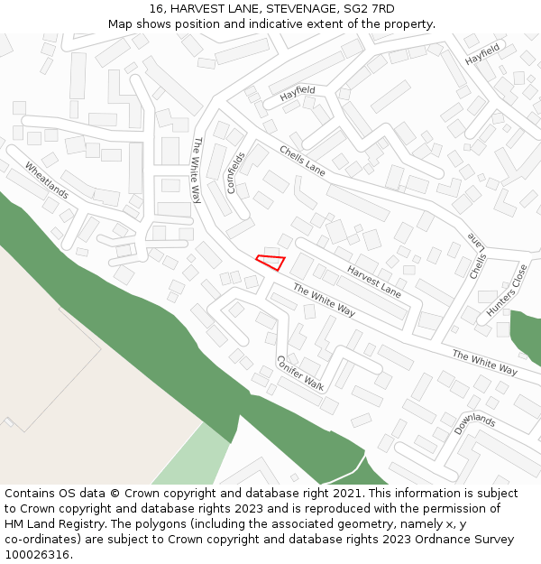16, HARVEST LANE, STEVENAGE, SG2 7RD: Location map and indicative extent of plot