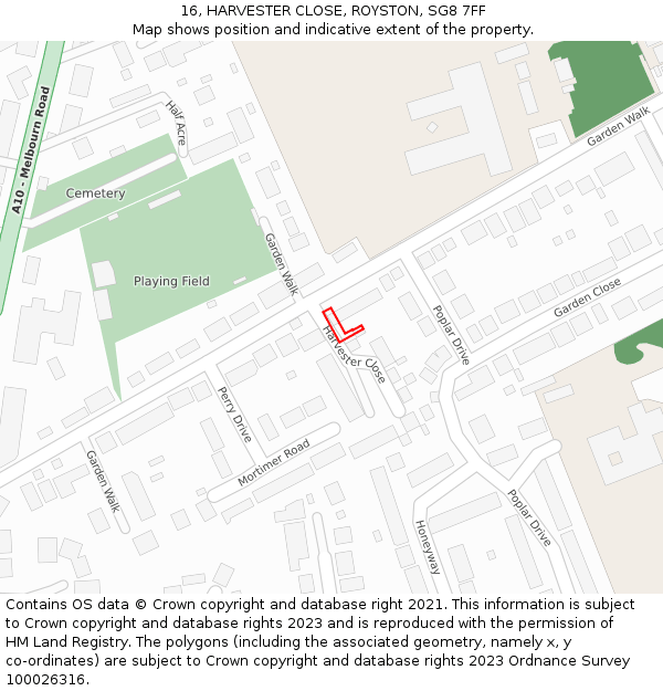 16, HARVESTER CLOSE, ROYSTON, SG8 7FF: Location map and indicative extent of plot