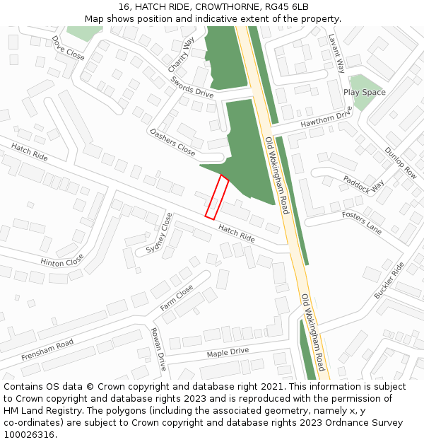 16, HATCH RIDE, CROWTHORNE, RG45 6LB: Location map and indicative extent of plot