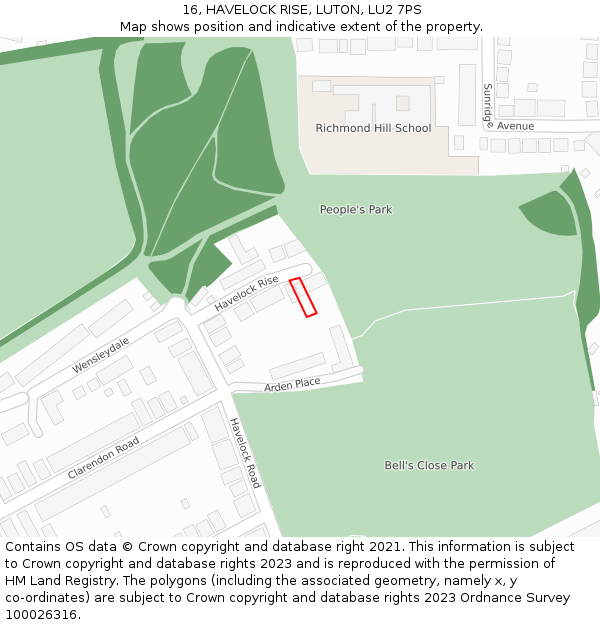16, HAVELOCK RISE, LUTON, LU2 7PS: Location map and indicative extent of plot