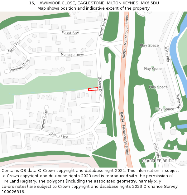 16, HAWKMOOR CLOSE, EAGLESTONE, MILTON KEYNES, MK6 5BU: Location map and indicative extent of plot