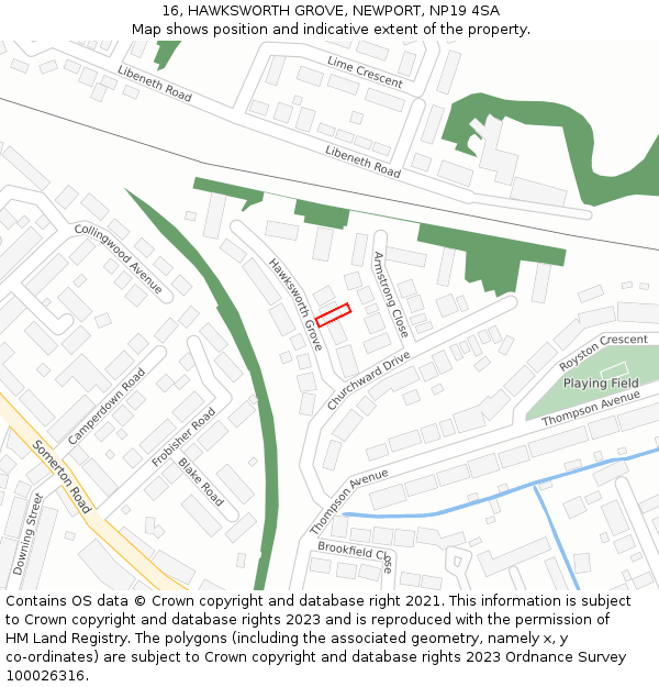 16, HAWKSWORTH GROVE, NEWPORT, NP19 4SA: Location map and indicative extent of plot