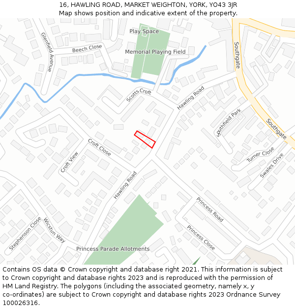 16, HAWLING ROAD, MARKET WEIGHTON, YORK, YO43 3JR: Location map and indicative extent of plot