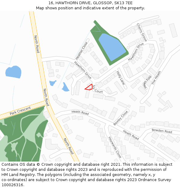 16, HAWTHORN DRIVE, GLOSSOP, SK13 7EE: Location map and indicative extent of plot