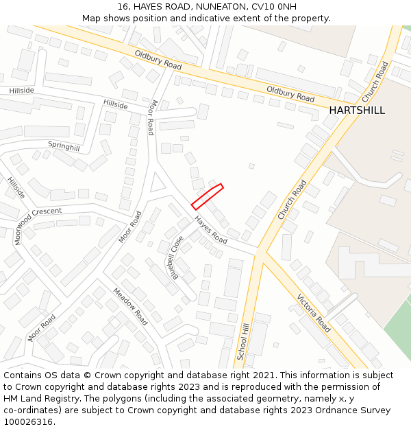 16, HAYES ROAD, NUNEATON, CV10 0NH: Location map and indicative extent of plot