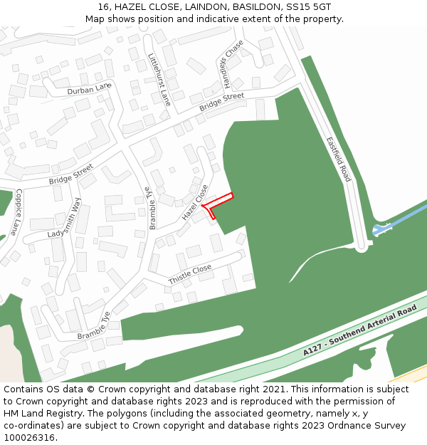 16, HAZEL CLOSE, LAINDON, BASILDON, SS15 5GT: Location map and indicative extent of plot
