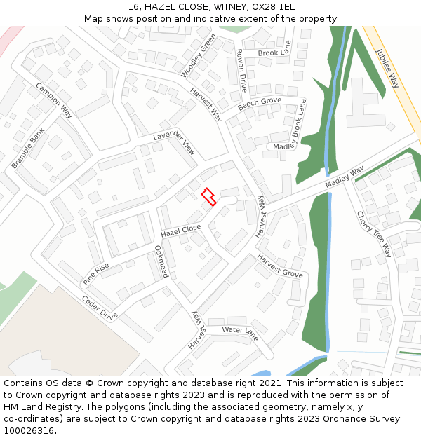 16, HAZEL CLOSE, WITNEY, OX28 1EL: Location map and indicative extent of plot