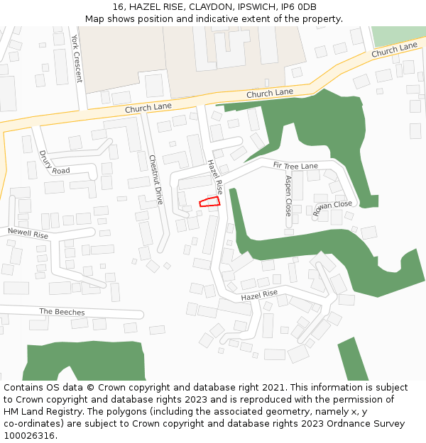 16, HAZEL RISE, CLAYDON, IPSWICH, IP6 0DB: Location map and indicative extent of plot