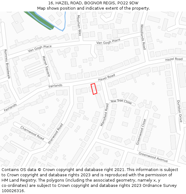 16, HAZEL ROAD, BOGNOR REGIS, PO22 9DW: Location map and indicative extent of plot