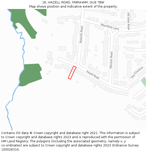 16, HAZELL ROAD, FARNHAM, GU9 7BW: Location map and indicative extent of plot