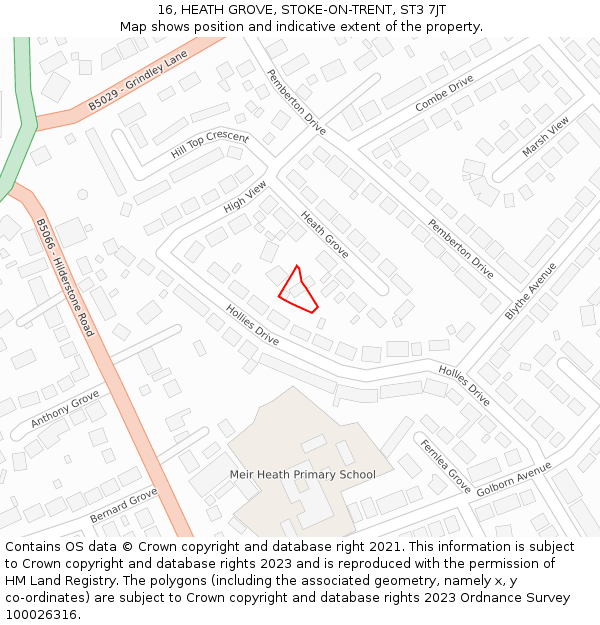 16, HEATH GROVE, STOKE-ON-TRENT, ST3 7JT: Location map and indicative extent of plot
