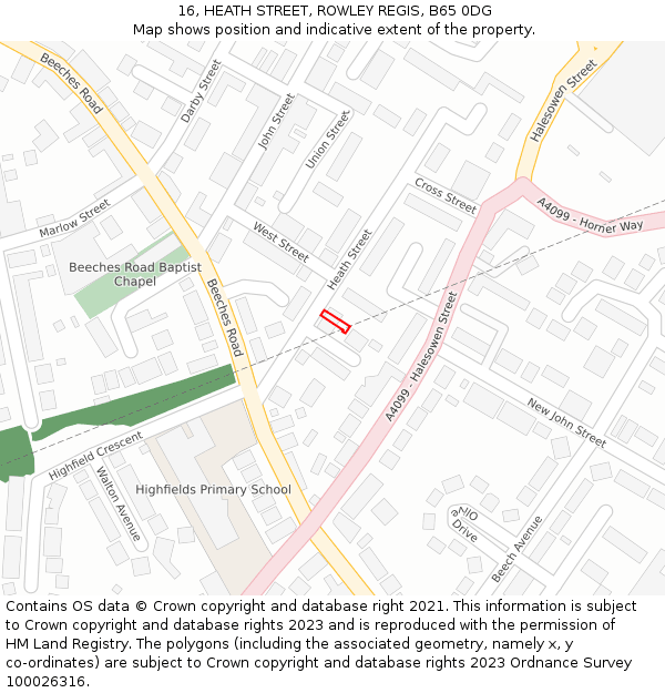 16, HEATH STREET, ROWLEY REGIS, B65 0DG: Location map and indicative extent of plot