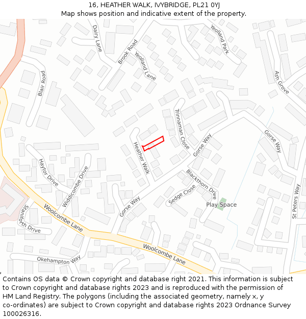 16, HEATHER WALK, IVYBRIDGE, PL21 0YJ: Location map and indicative extent of plot