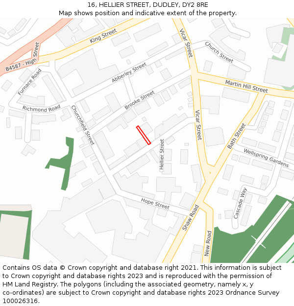 16, HELLIER STREET, DUDLEY, DY2 8RE: Location map and indicative extent of plot