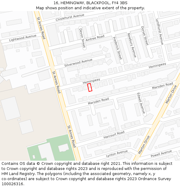 16, HEMINGWAY, BLACKPOOL, FY4 3BS: Location map and indicative extent of plot