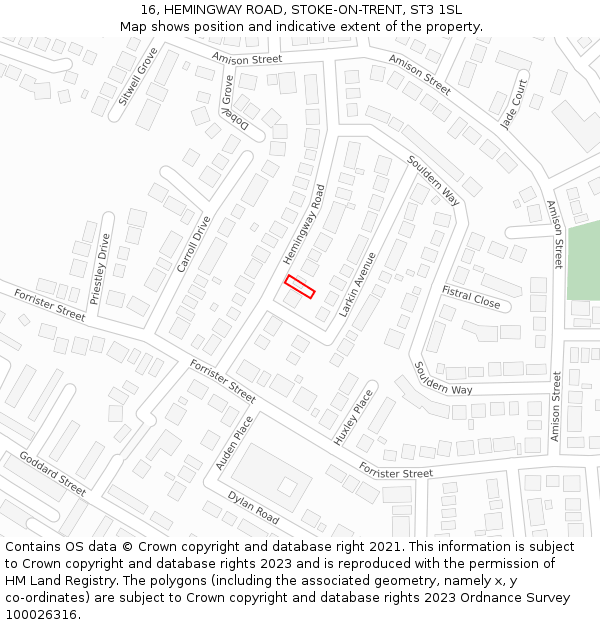 16, HEMINGWAY ROAD, STOKE-ON-TRENT, ST3 1SL: Location map and indicative extent of plot