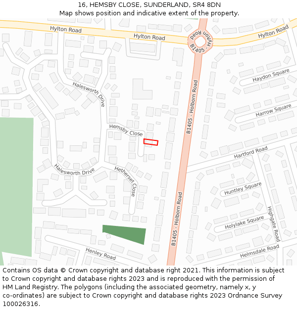 16, HEMSBY CLOSE, SUNDERLAND, SR4 8DN: Location map and indicative extent of plot