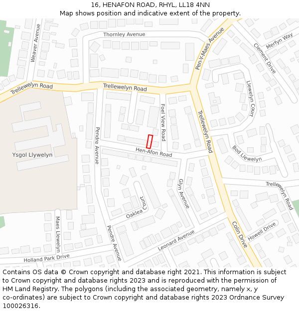 16, HENAFON ROAD, RHYL, LL18 4NN: Location map and indicative extent of plot