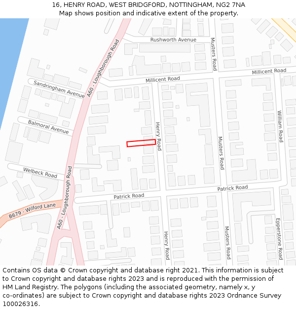 16, HENRY ROAD, WEST BRIDGFORD, NOTTINGHAM, NG2 7NA: Location map and indicative extent of plot