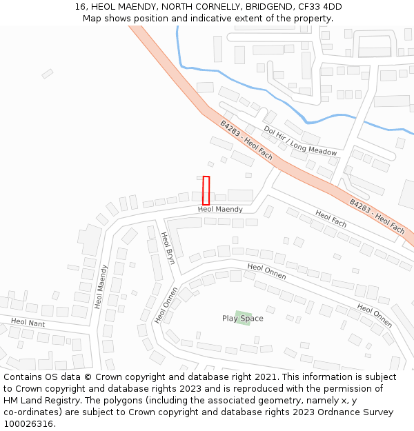 16, HEOL MAENDY, NORTH CORNELLY, BRIDGEND, CF33 4DD: Location map and indicative extent of plot