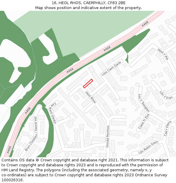 16, HEOL RHOS, CAERPHILLY, CF83 2BE: Location map and indicative extent of plot