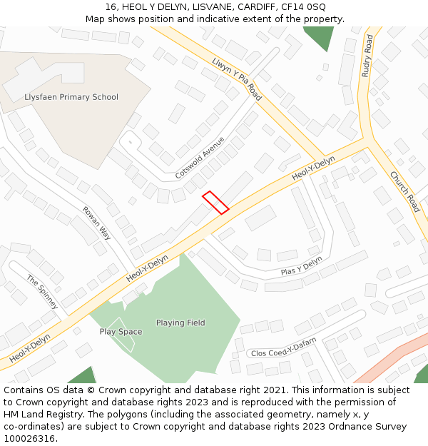 16, HEOL Y DELYN, LISVANE, CARDIFF, CF14 0SQ: Location map and indicative extent of plot