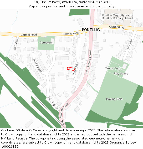 16, HEOL Y TWYN, PONTLLIW, SWANSEA, SA4 9EU: Location map and indicative extent of plot