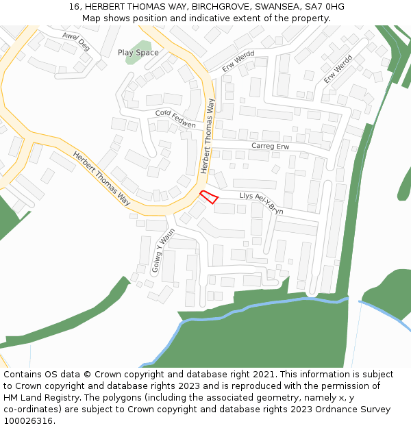 16, HERBERT THOMAS WAY, BIRCHGROVE, SWANSEA, SA7 0HG: Location map and indicative extent of plot