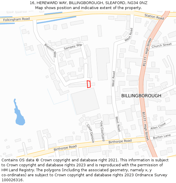 16, HEREWARD WAY, BILLINGBOROUGH, SLEAFORD, NG34 0NZ: Location map and indicative extent of plot