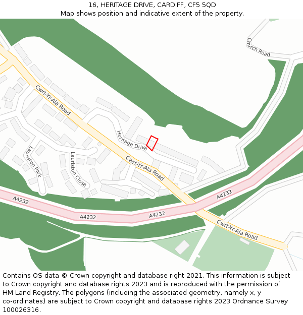 16, HERITAGE DRIVE, CARDIFF, CF5 5QD: Location map and indicative extent of plot