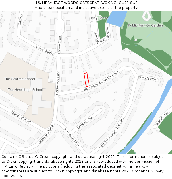 16, HERMITAGE WOODS CRESCENT, WOKING, GU21 8UE: Location map and indicative extent of plot