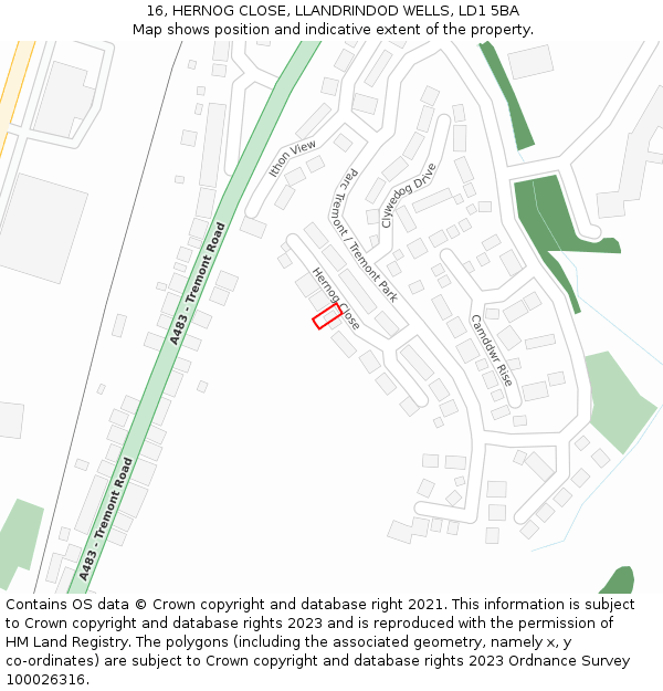 16, HERNOG CLOSE, LLANDRINDOD WELLS, LD1 5BA: Location map and indicative extent of plot