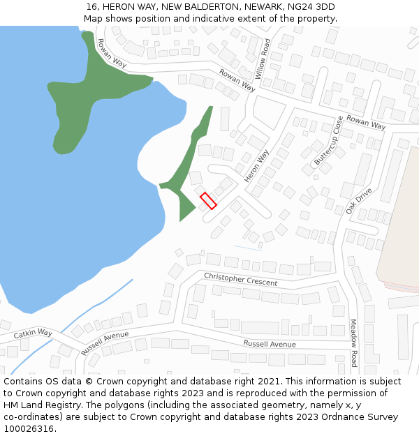 16, HERON WAY, NEW BALDERTON, NEWARK, NG24 3DD: Location map and indicative extent of plot