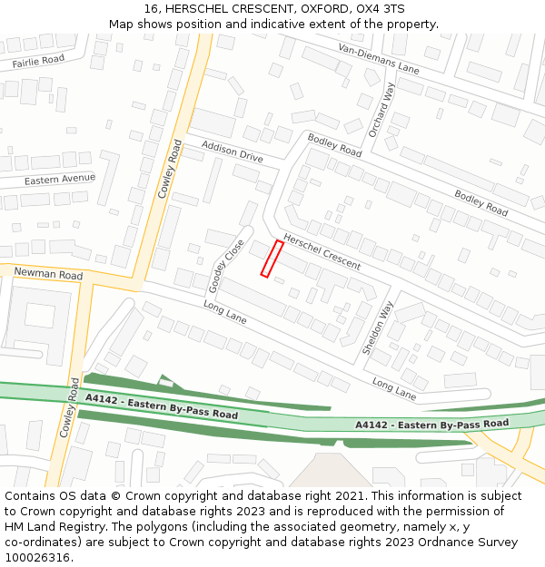 16, HERSCHEL CRESCENT, OXFORD, OX4 3TS: Location map and indicative extent of plot