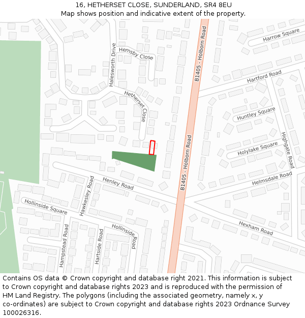 16, HETHERSET CLOSE, SUNDERLAND, SR4 8EU: Location map and indicative extent of plot