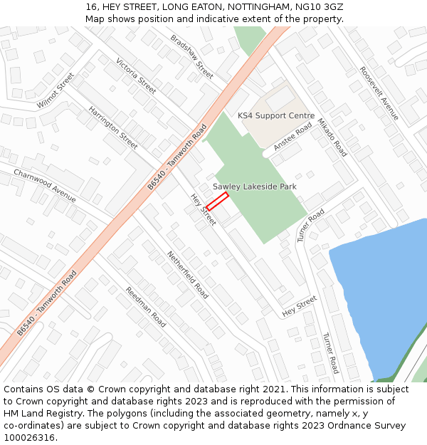 16, HEY STREET, LONG EATON, NOTTINGHAM, NG10 3GZ: Location map and indicative extent of plot