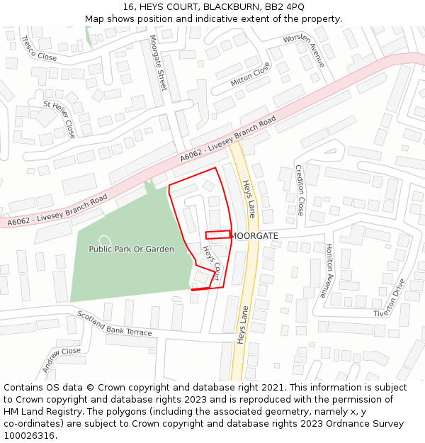 16, HEYS COURT, BLACKBURN, BB2 4PQ: Location map and indicative extent of plot