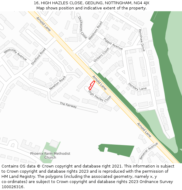 16, HIGH HAZLES CLOSE, GEDLING, NOTTINGHAM, NG4 4JX: Location map and indicative extent of plot
