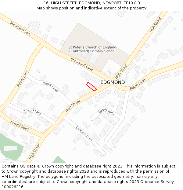 16, HIGH STREET, EDGMOND, NEWPORT, TF10 8JR: Location map and indicative extent of plot