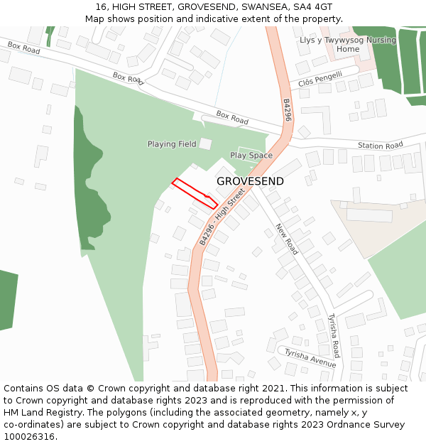 16, HIGH STREET, GROVESEND, SWANSEA, SA4 4GT: Location map and indicative extent of plot