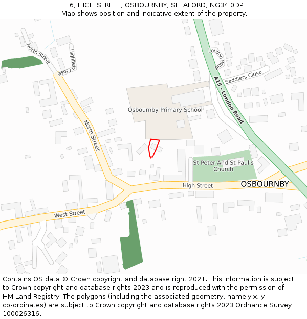 16, HIGH STREET, OSBOURNBY, SLEAFORD, NG34 0DP: Location map and indicative extent of plot